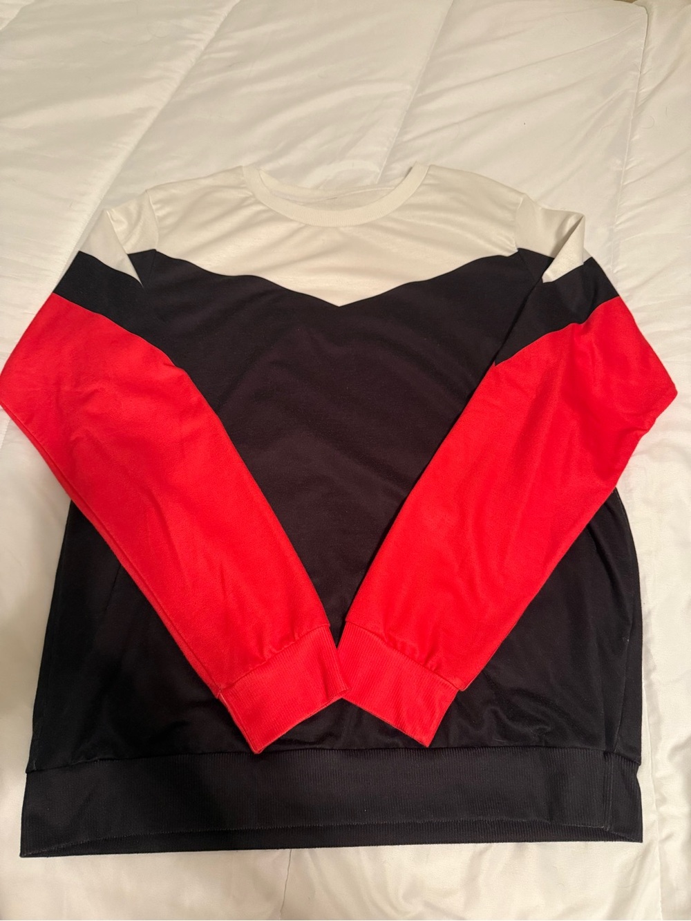 SHEIN Red Black Cream Colorblock Long Sleeve Shirt
